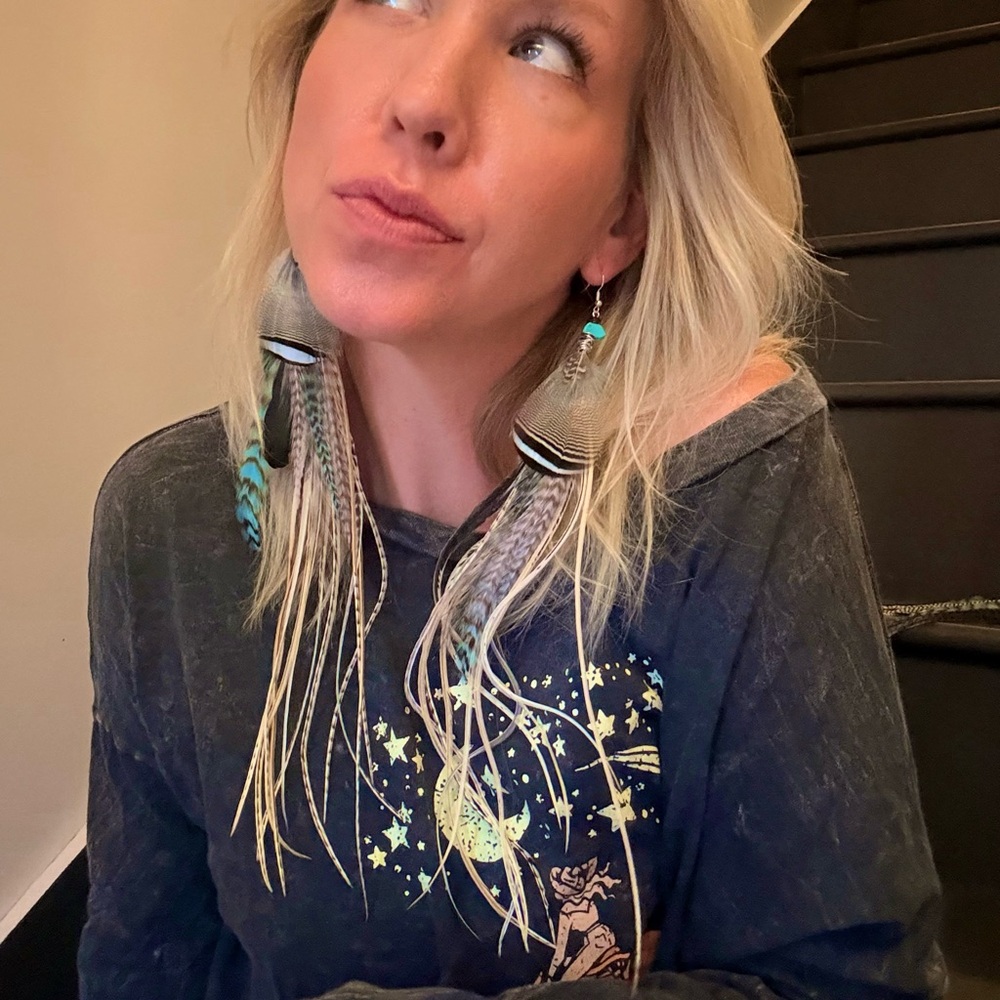 Elegant Feather Earrings with Turquoise and Black Accents